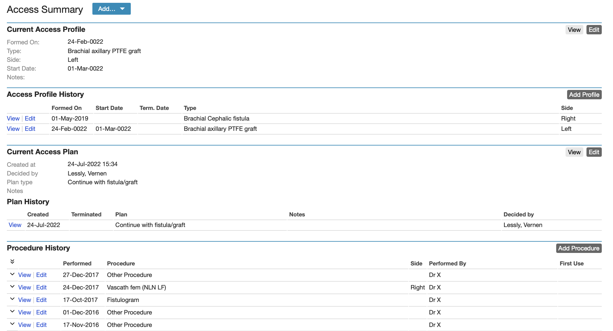 Sample HD Access Summary screen