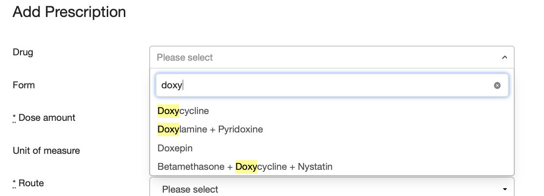 Sample drug name search using DM+D