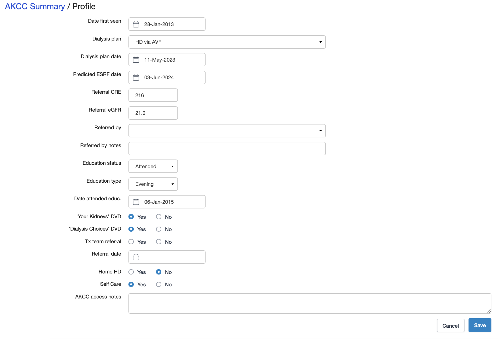 AKCC Profile entry form