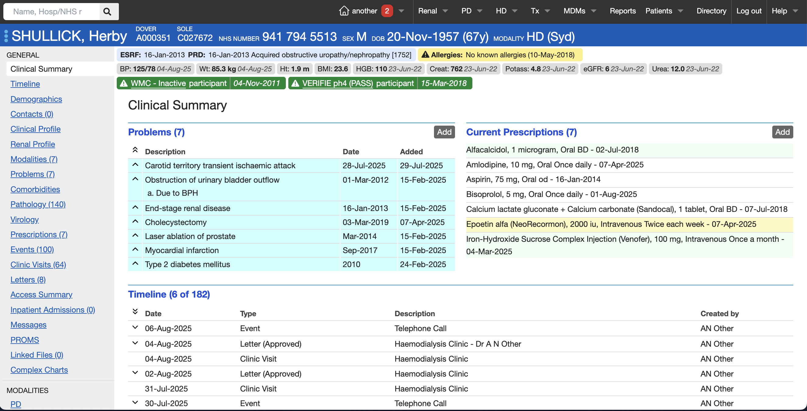 Renalware Clinical Summary screenshot
