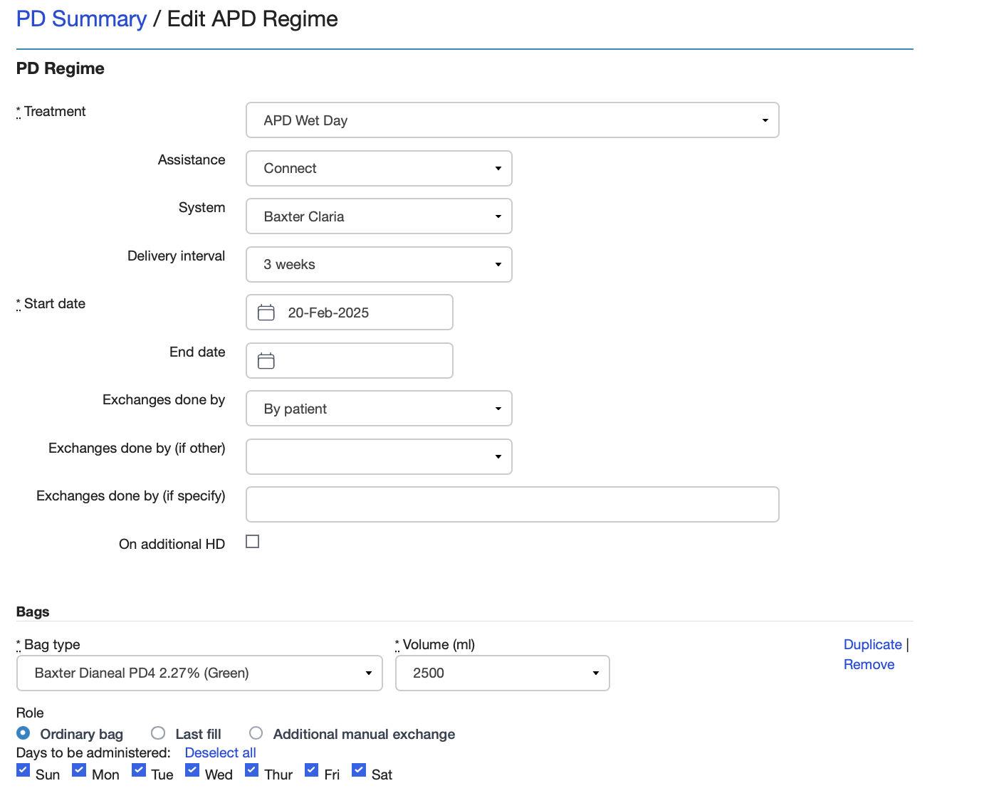 PD Regime Edit form