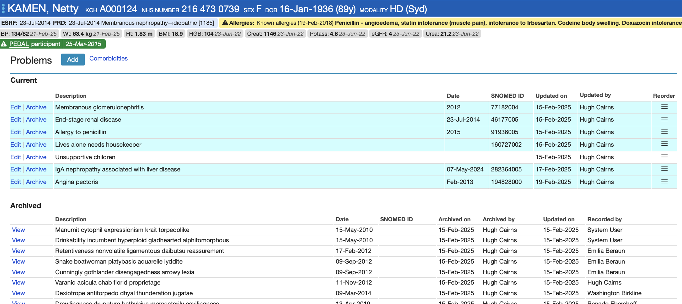 Problems list where items can be re-ordered or Archived