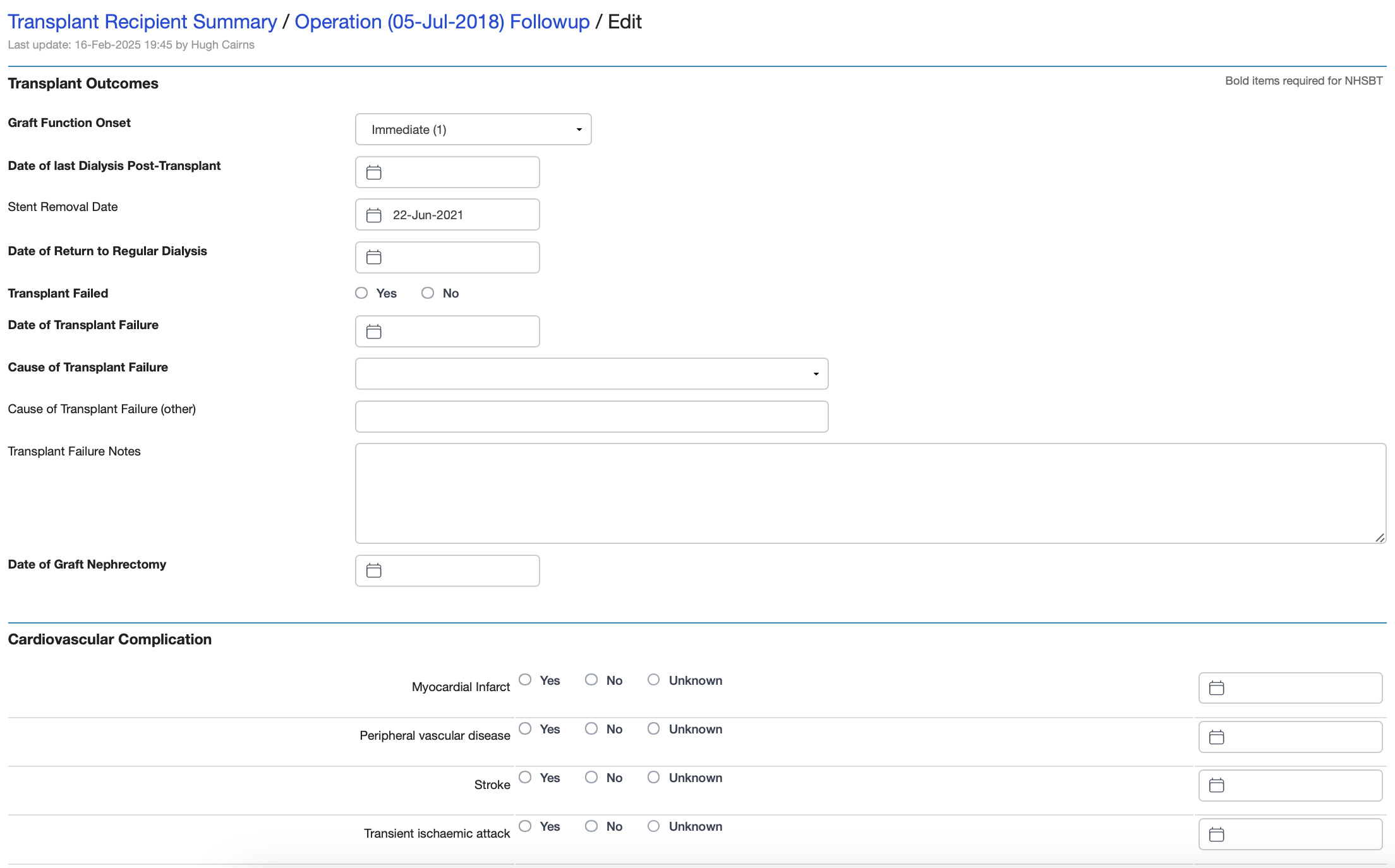 Transplant Operation Follow-Up form