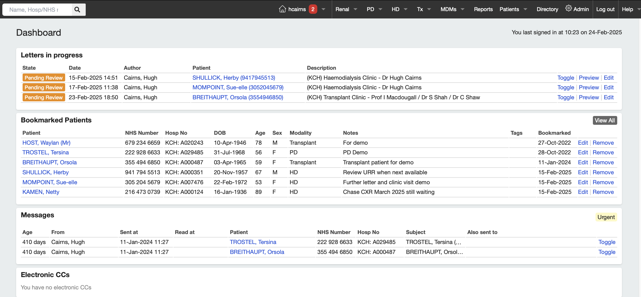 Main user dashboard